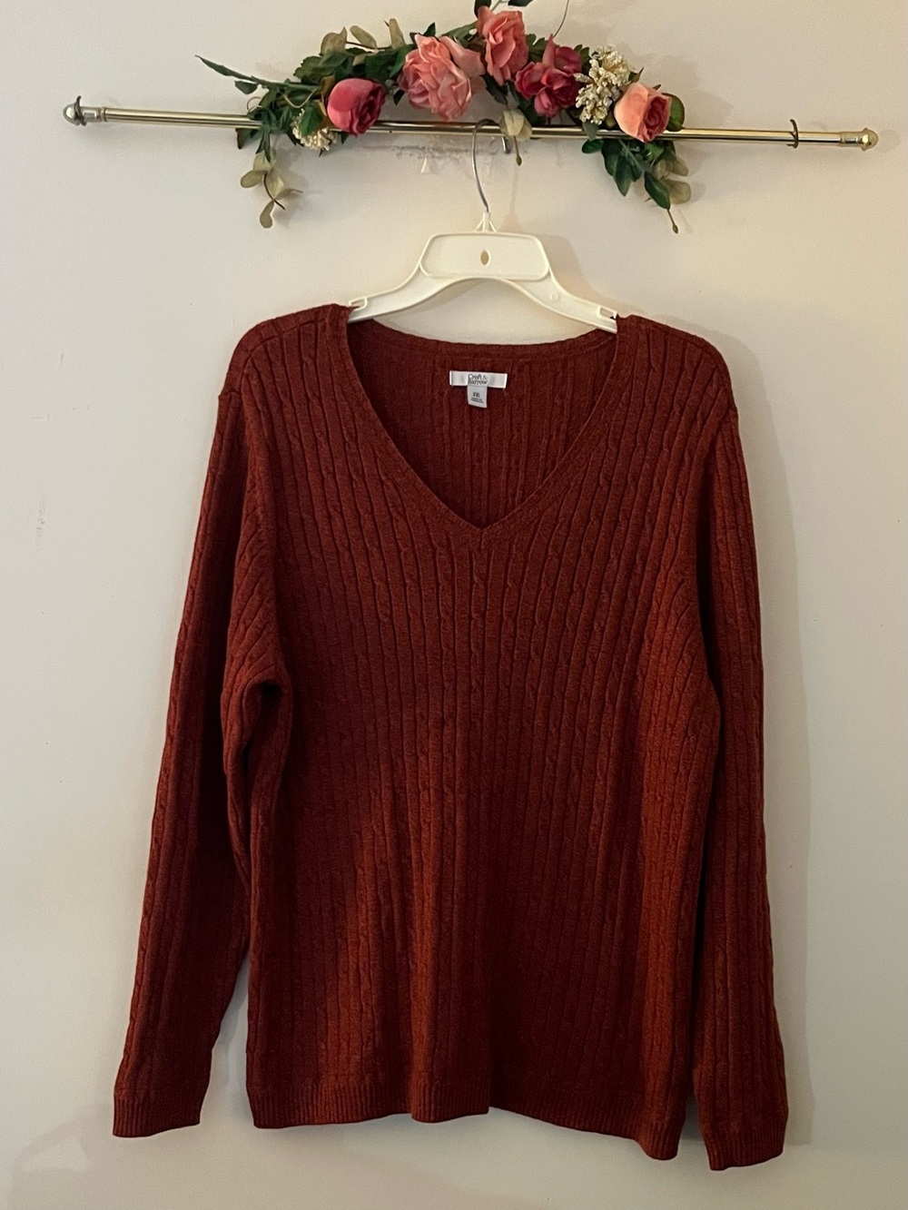 croft & barrow Burnt Orange Cable V-Neck Sweater - Women